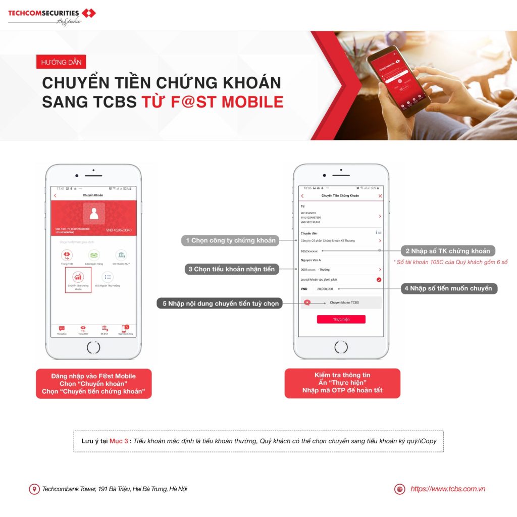 Nạp tiền vào tài khoản chứng khoán TCBS từ app Fast Mobile